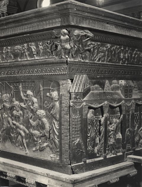 Brogi/ Malenotti, Gino — Firenze, Ch. S. Lorenzo. Donatello. Secondo Pulpito 1 — particolare, veduta d'angolo